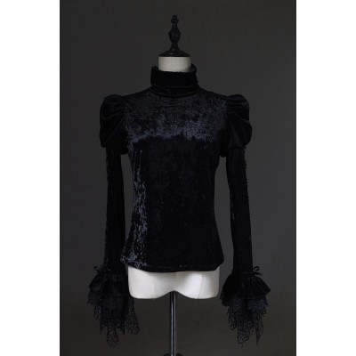 Lilith House Horrible House Velvet Standing Neck Blouse(Reservation/Full Payment Without Shipping)